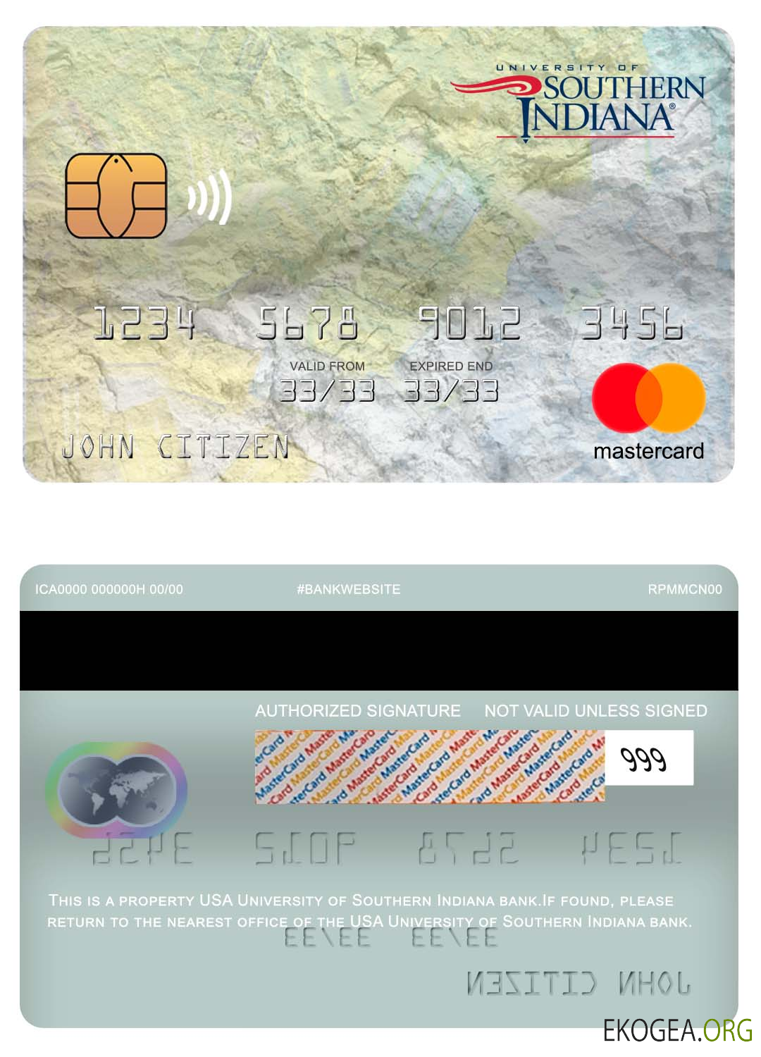 Mastercard bancaire de l'Université du sud de l'Indiana aux États Unis